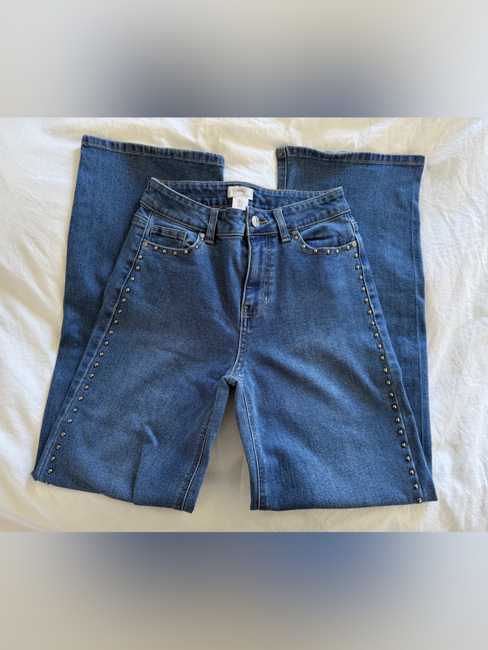 Camila Coelho High Rise Denim Studded Jean